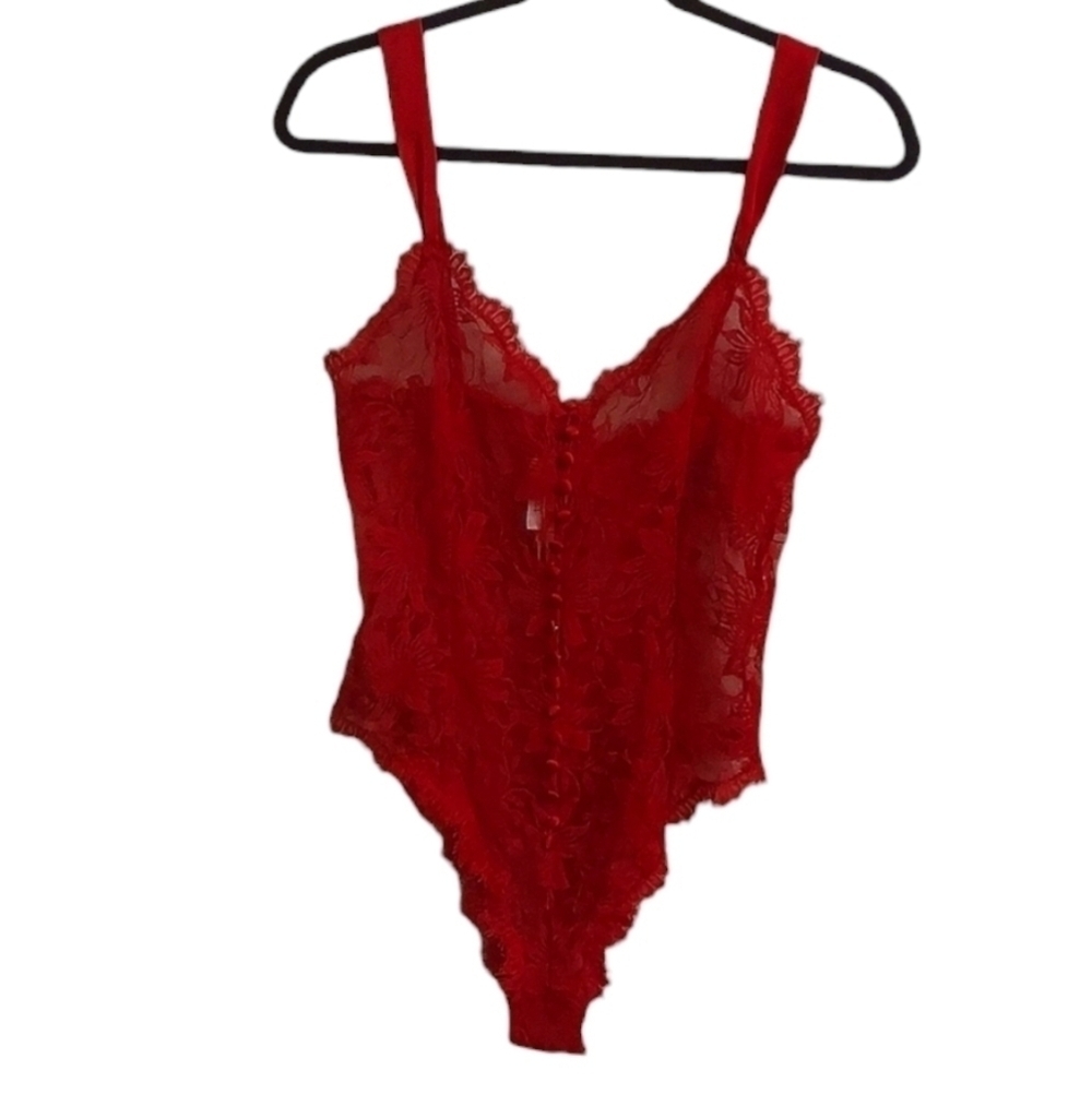 VINTAGE VICTORIA SECRET Red See-through Lace Hi Cut Romantic Bodysuit or Nighty - Picture 1 of 13